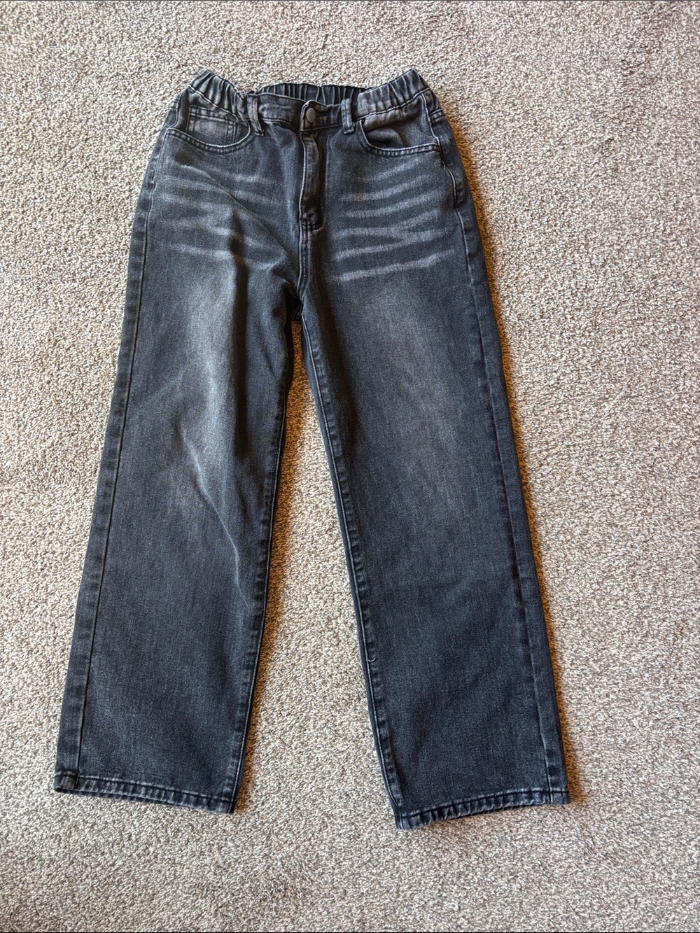 SHEIN teen Black Straight Jeans with Elastic Waistband